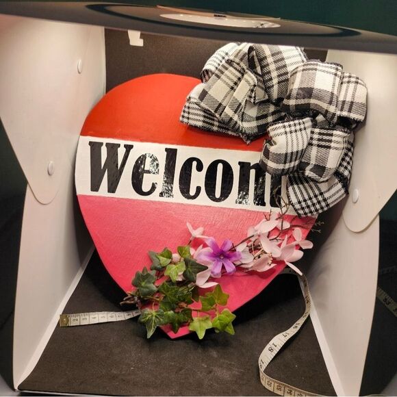 Entryway Heart Shaped Welcome Sign Wooden Floral Decoration 12 Inch Front Door - Picture 7 of 14